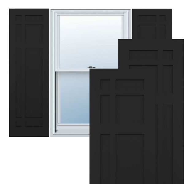 Ekena Millwork True Fit PVC San Juan Capistrano Mission Style Fixed Mount Shutters, Black, 12"W x 64"H TFP001SJ12X064BL